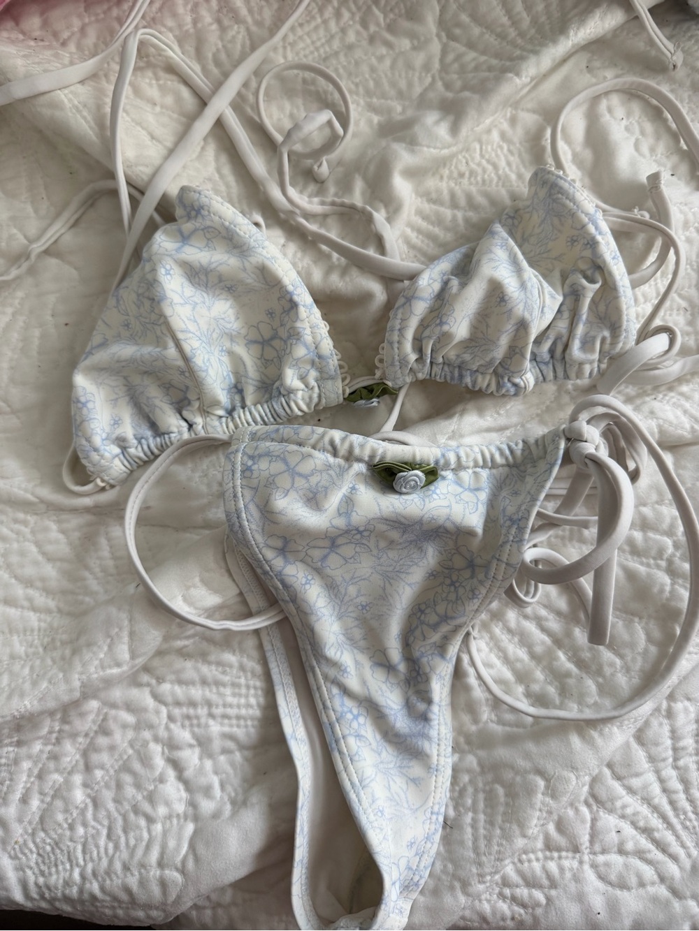 Delicate Blue Floral Tie-Side Triangle Bikini - Women Swim - Picture 2 of 2